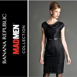 Banana Republic Mad Men LBD lace linen rayon dress black US 0 / xs s